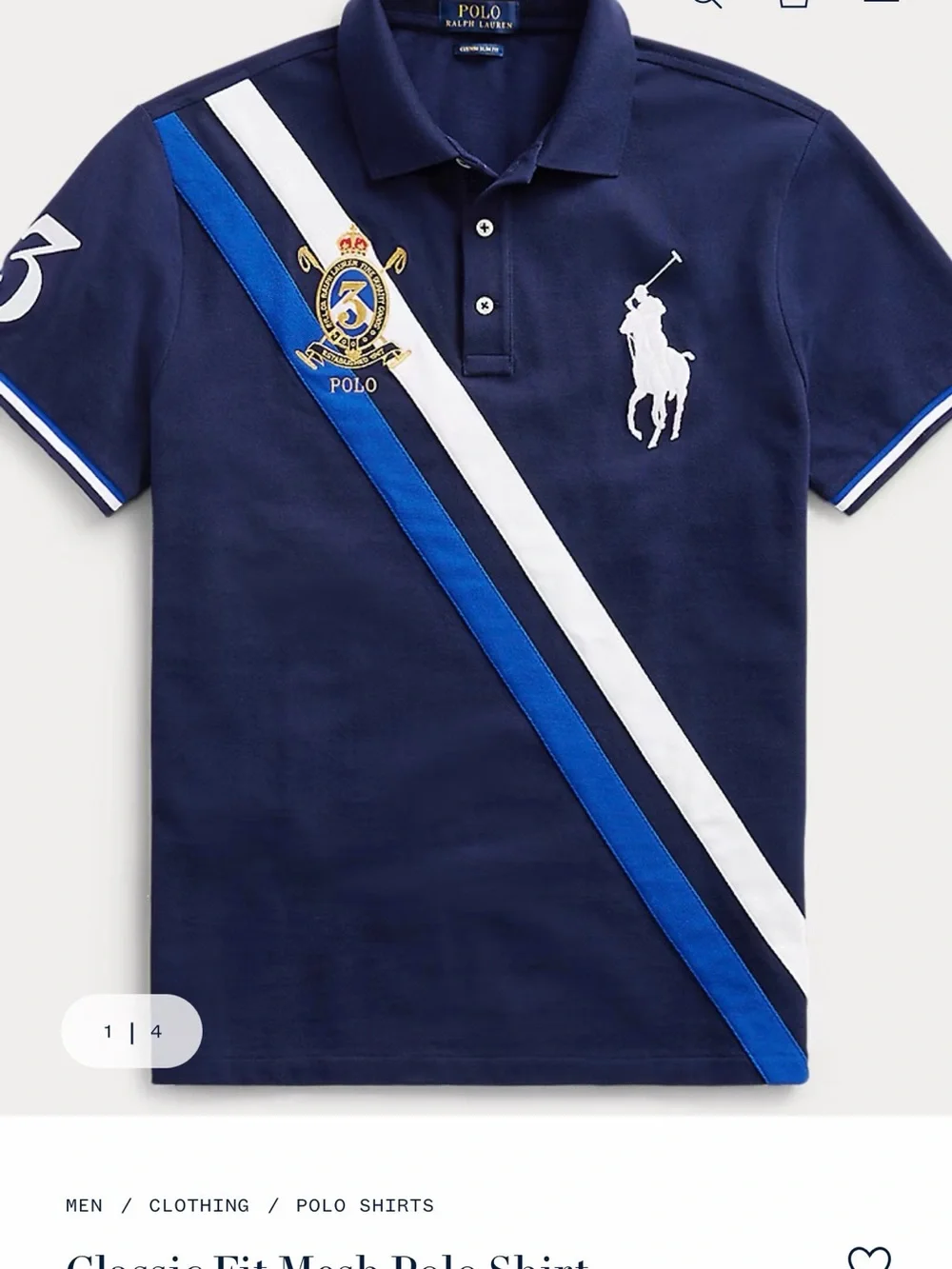 Ralph Lauren Navy Polo with White & Royal Blue Diagonal Stripes